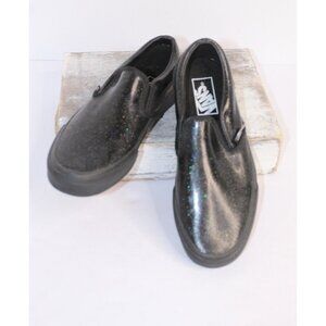 Vans Asher Black Glitter Women's 7.5 Rubber Slide On Skate Board Sneakers NWOB